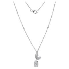 18K White Gold Diamond Leaf Pear Drop Pendant Necklace, 1.46ct  Graduation Gift