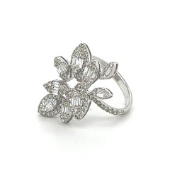 18K White Gold Diamond Leaf Ring