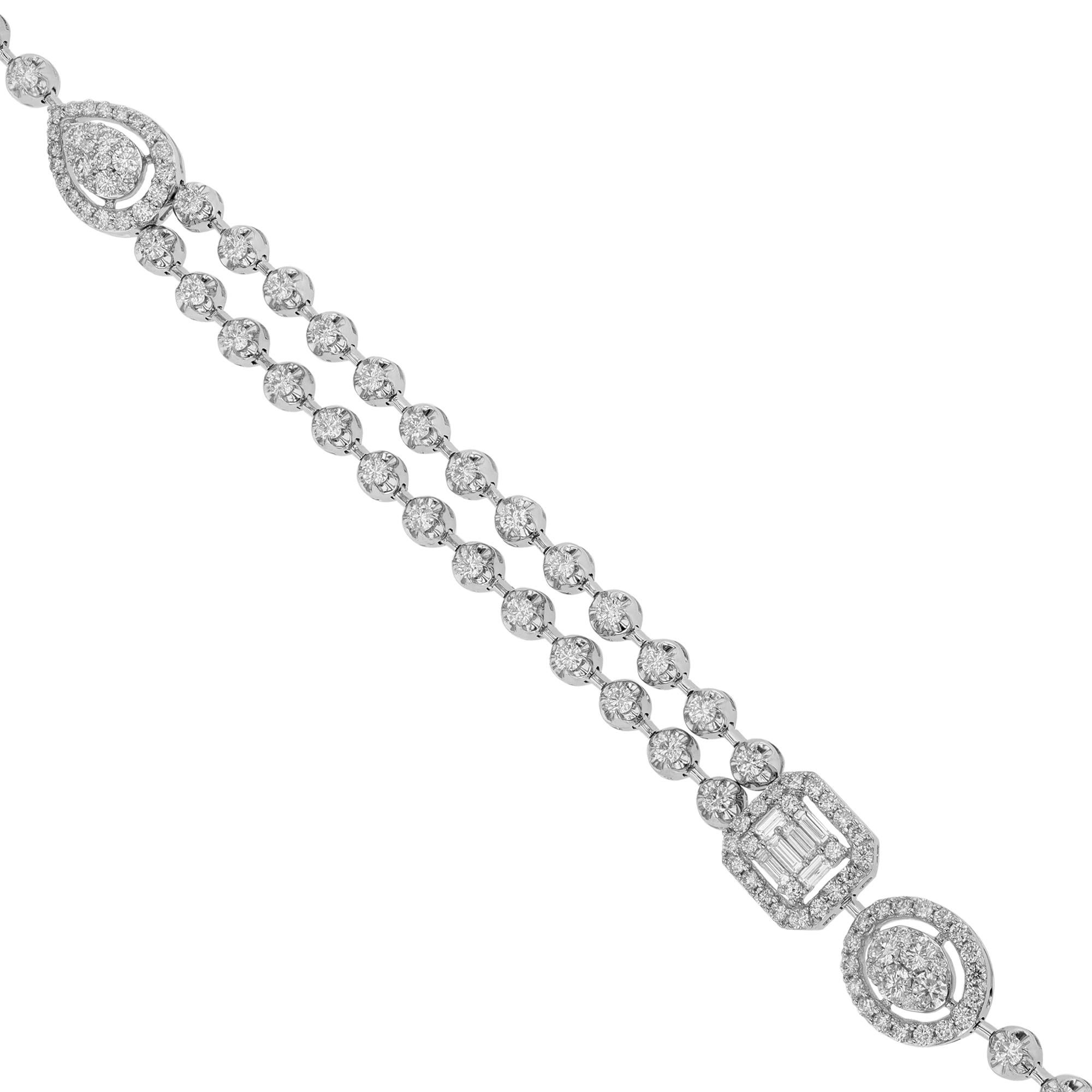 Round Cut 18K White Gold Diamond Long Necklace, 9.32ct For Sale