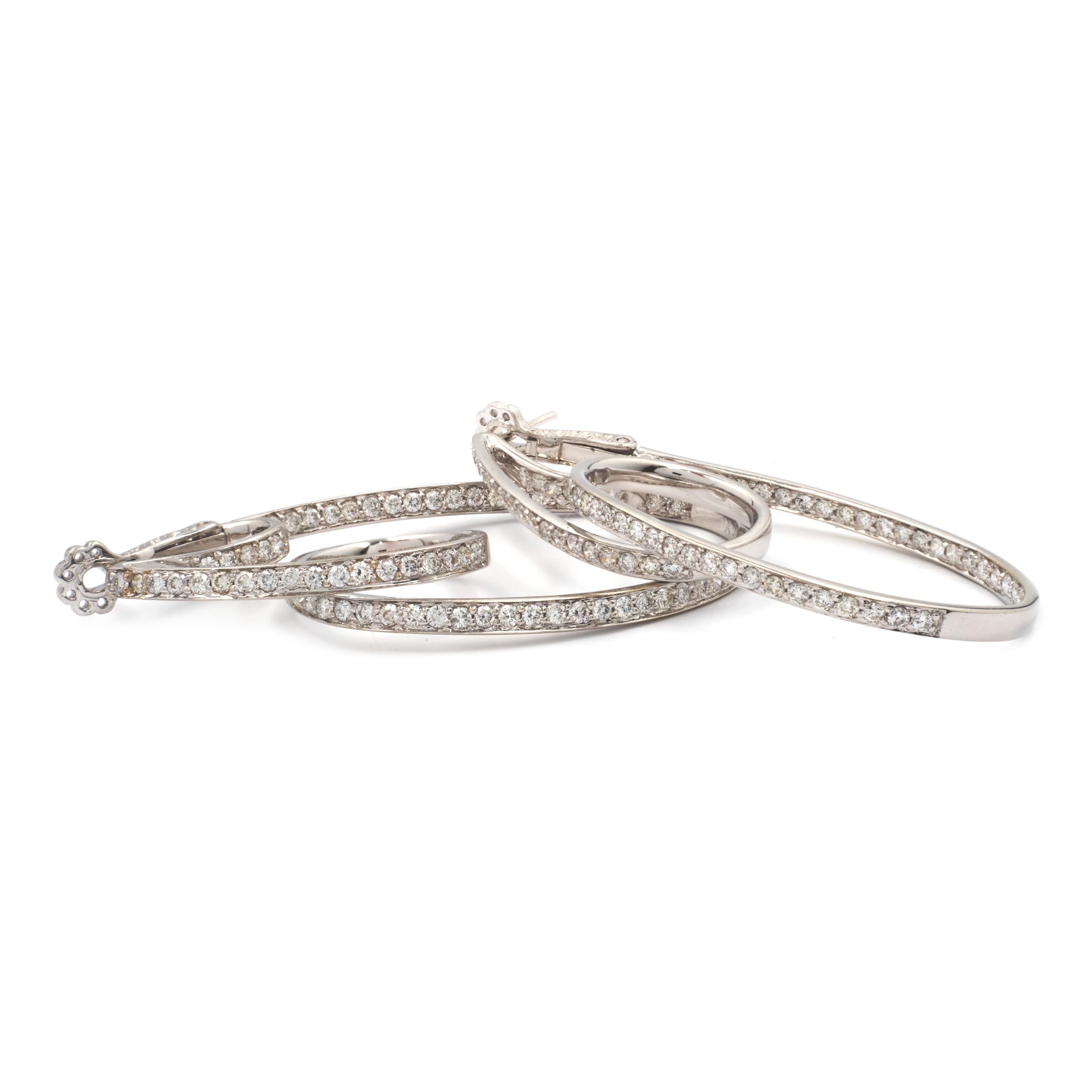 Round Cut 18k White Gold Diamond Loop Earrings For Sale