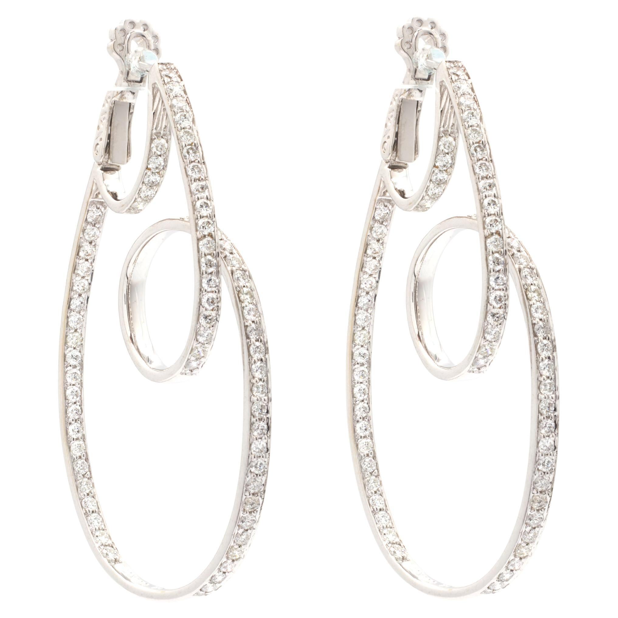 18k White Gold Diamond Loop Earrings For Sale