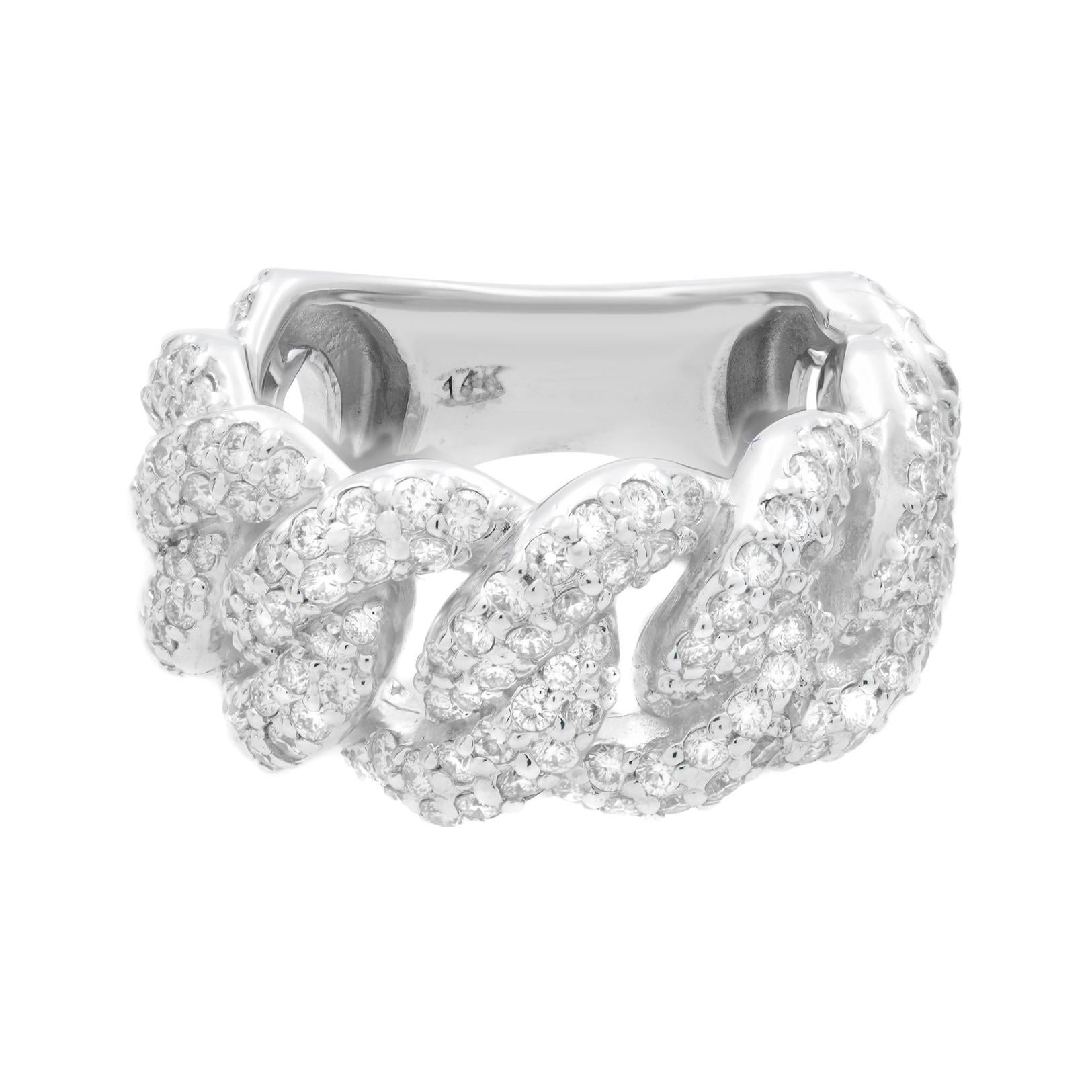 18k White Gold Diamond Miami Cuban Link Diamond Unisex Ring 2.40cttw For Sale