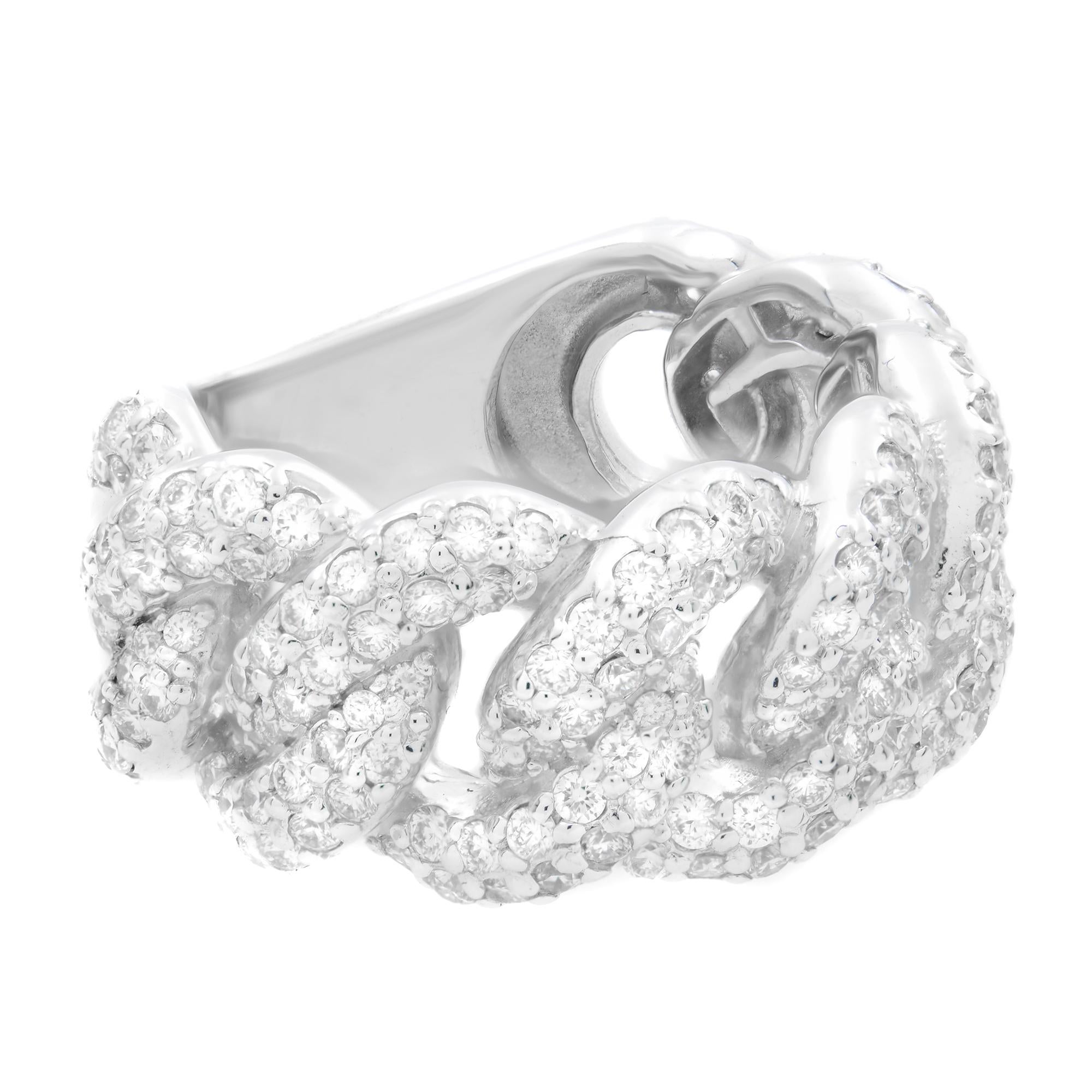 Modern 18k White Gold Diamond Miami Cuban Link Diamond Unisex Ring 2.40cttw For Sale