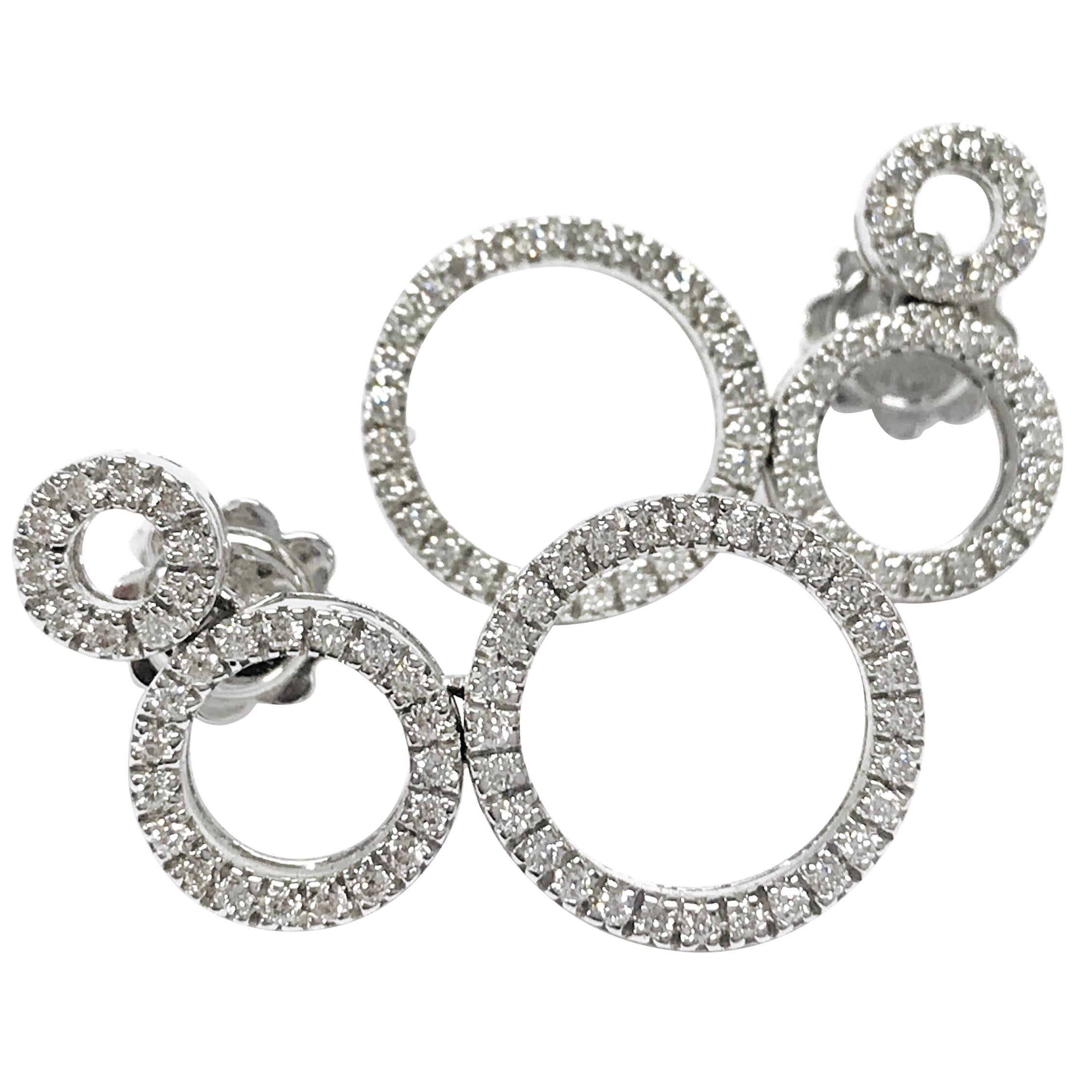 18K White Gold Diamond Multi-Circle Drop Earrings, 0.55ctw, USA