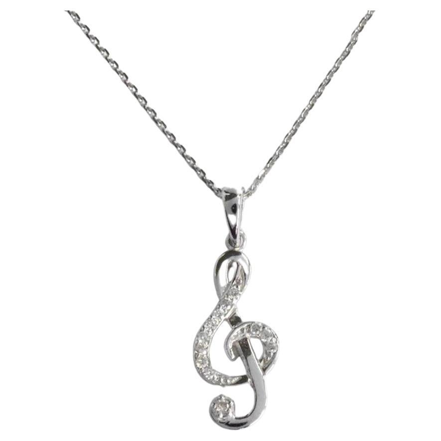 18k Solid Gold Diamond Music Note Necklace Treble Clef Necklace Musical