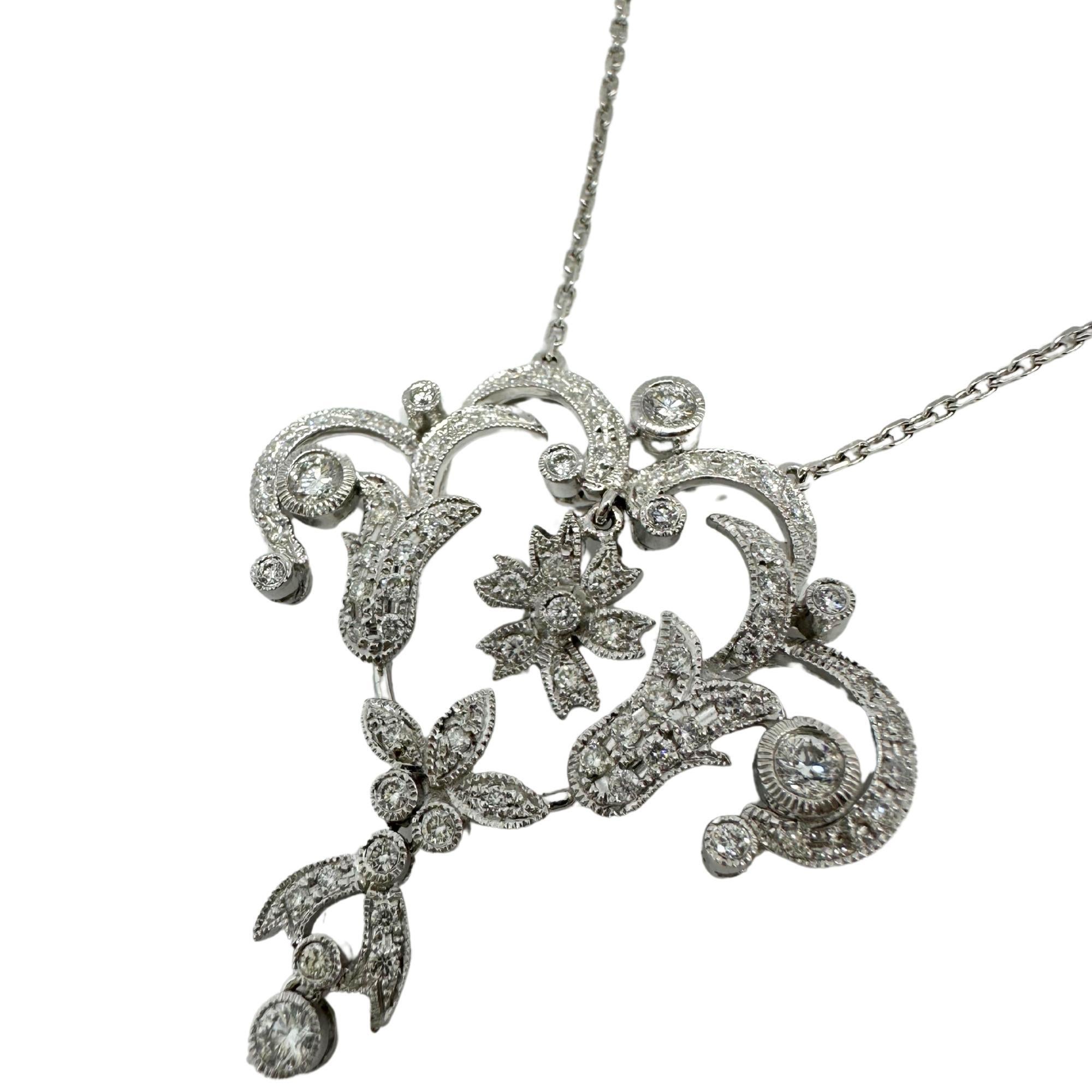 Taglio rotondo Collana di diamanti in oro bianco 18K in vendita