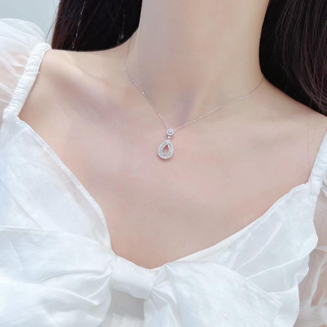 Tapered Baguette 18K White Gold Diamond Necklace For Sale