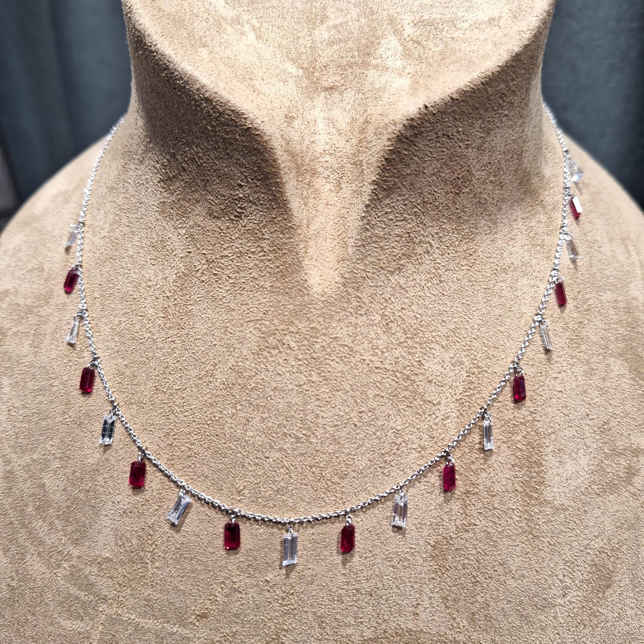 18K White Gold Diamond Necklace with Ruby

Ruby is a stone of passion, protection, and prosperity, symbolizing the sun and imbued with an intense life force that wards off negativity and psychic attacks.

Diamonds symbolise clarity and purity, also