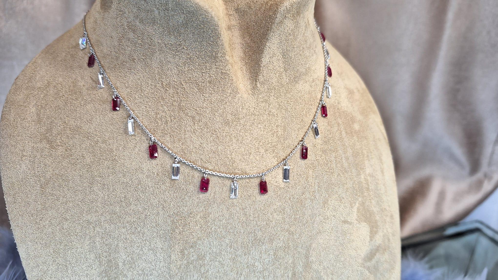Modern 18K White Gold Diamond Necklace with Ruby For Sale