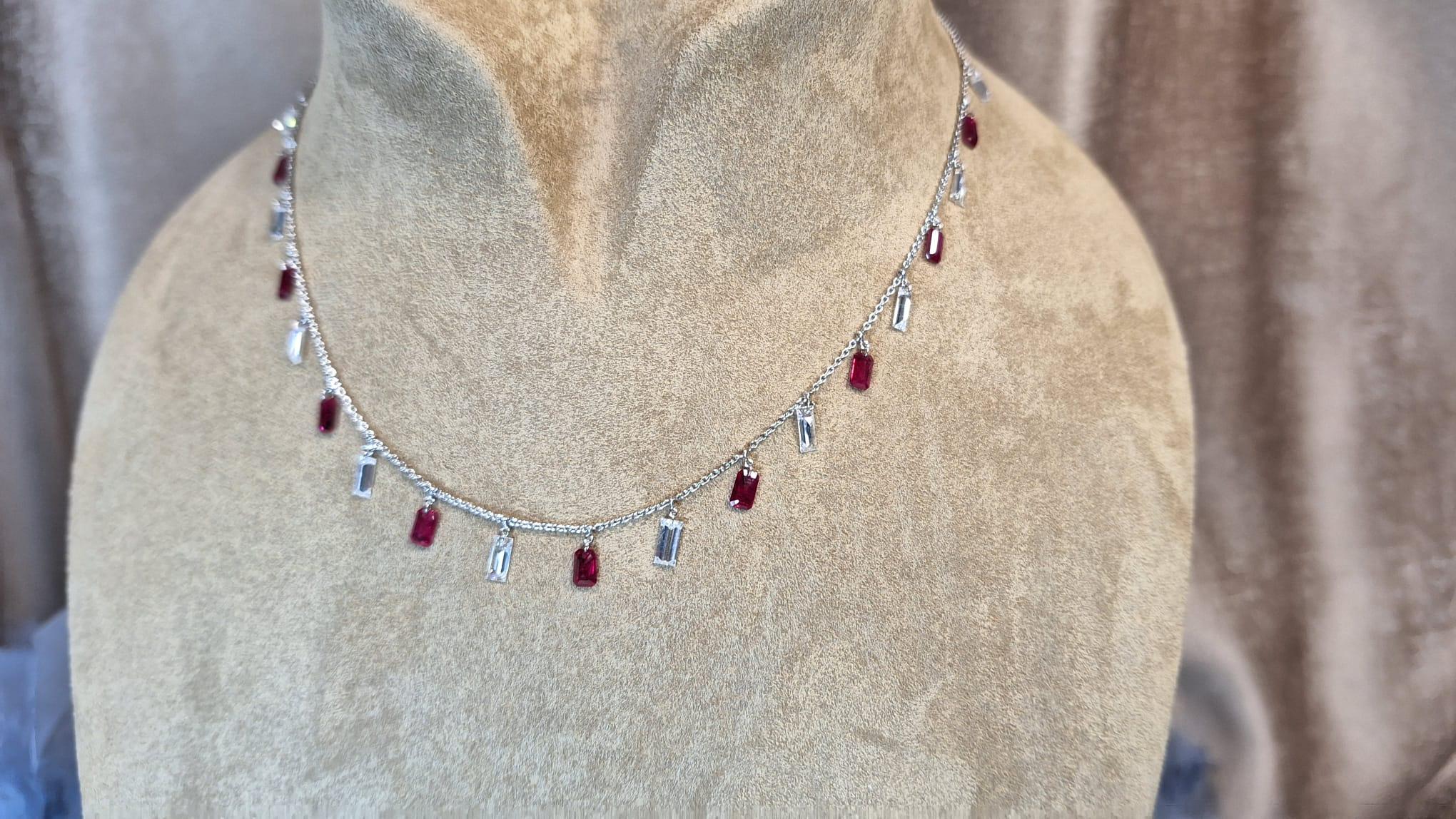 Women's 18K White Gold Diamond Necklace with Ruby For Sale
