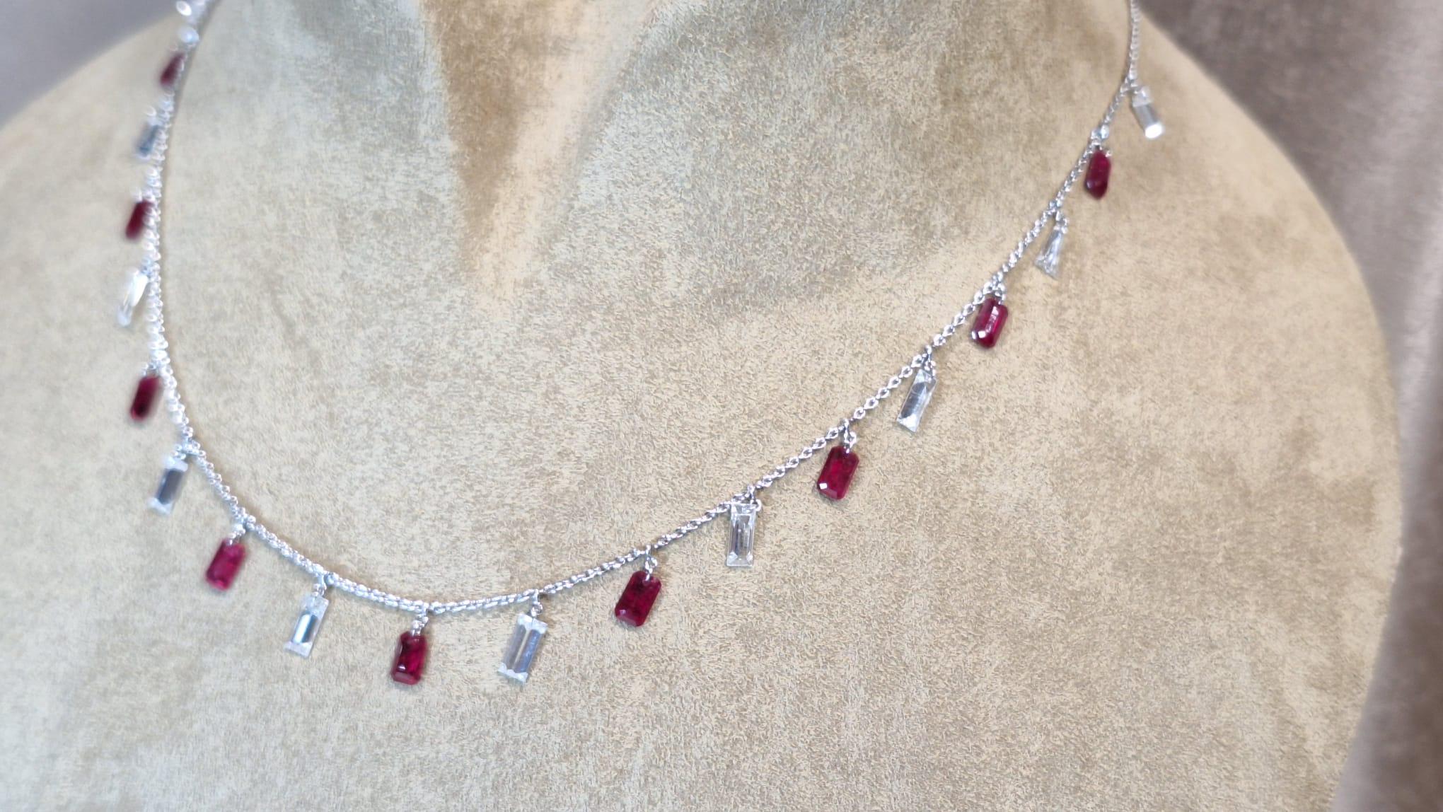 18K White Gold Diamond Necklace with Ruby For Sale 1