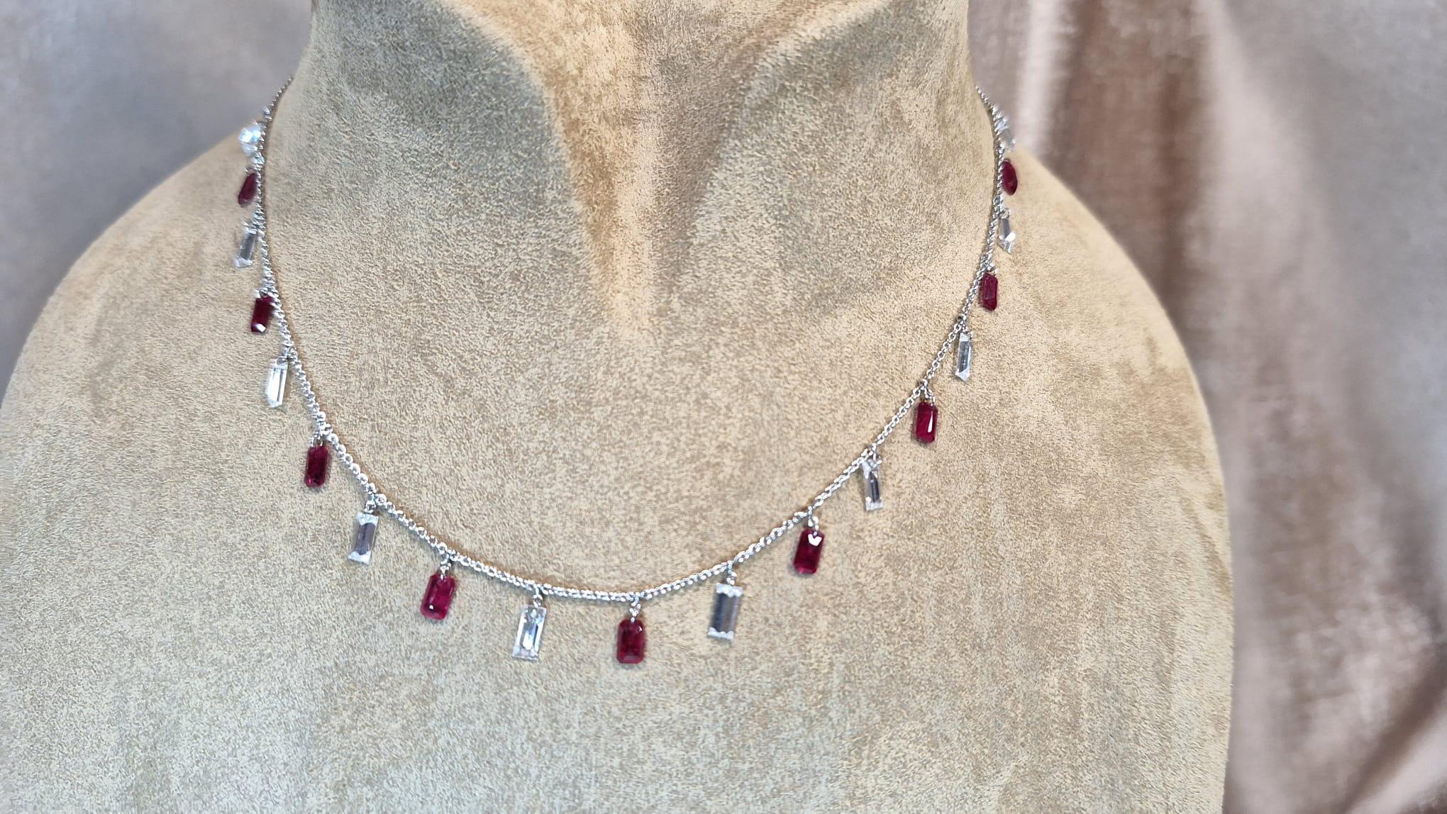 18K White Gold Diamond Necklace with Ruby For Sale 2