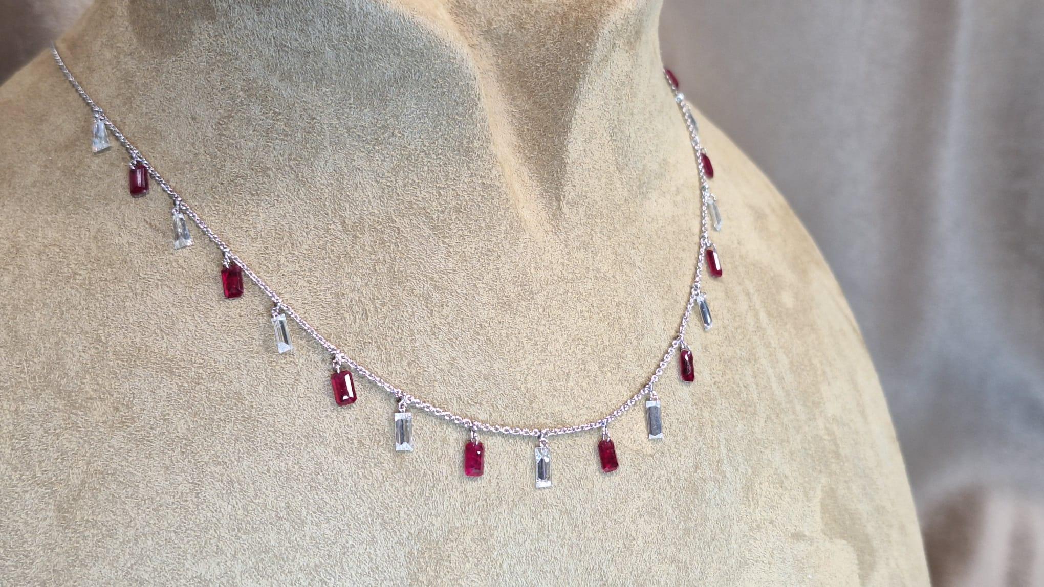 18K White Gold Diamond Necklace with Ruby For Sale 3