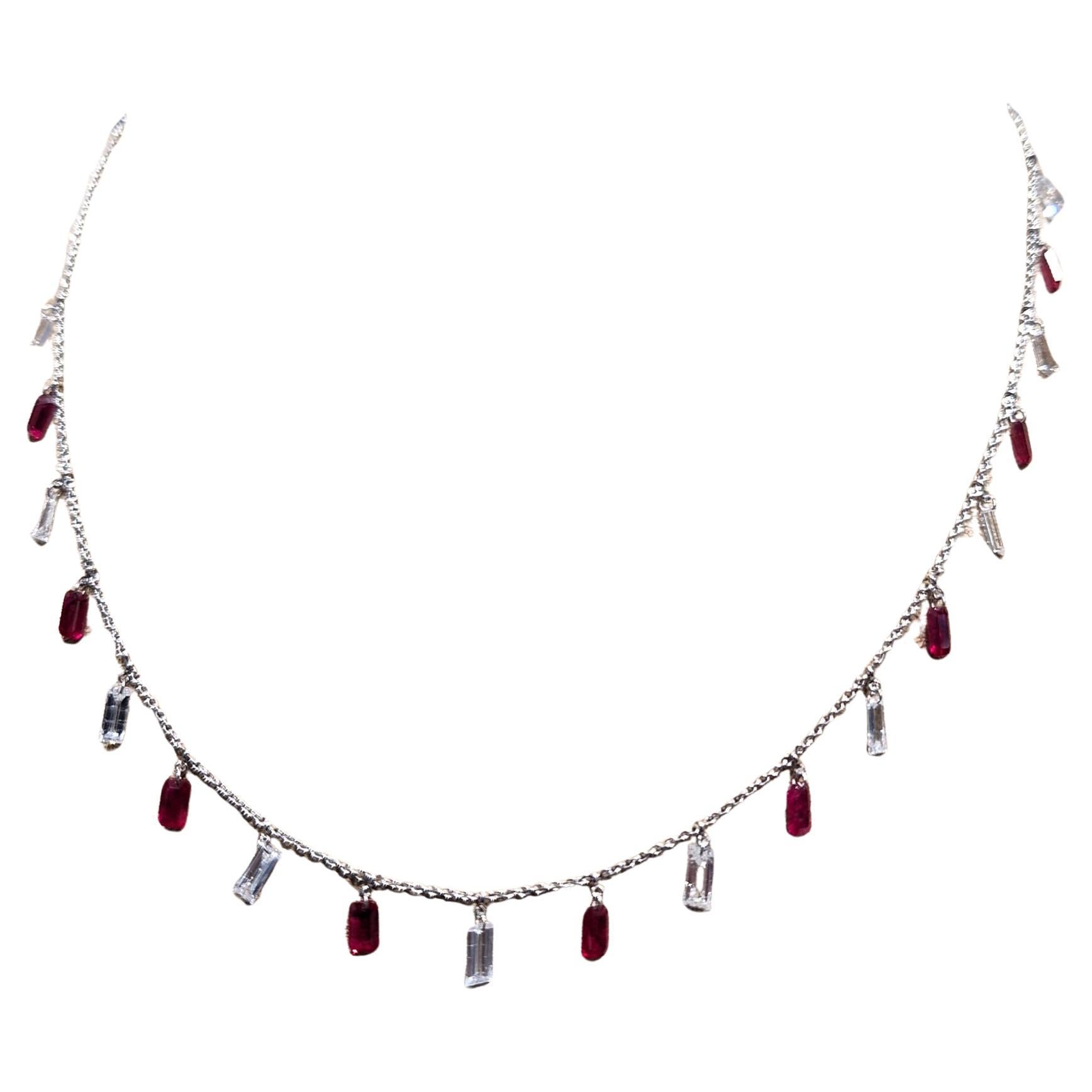 18K White Gold Diamond Necklace with Ruby For Sale