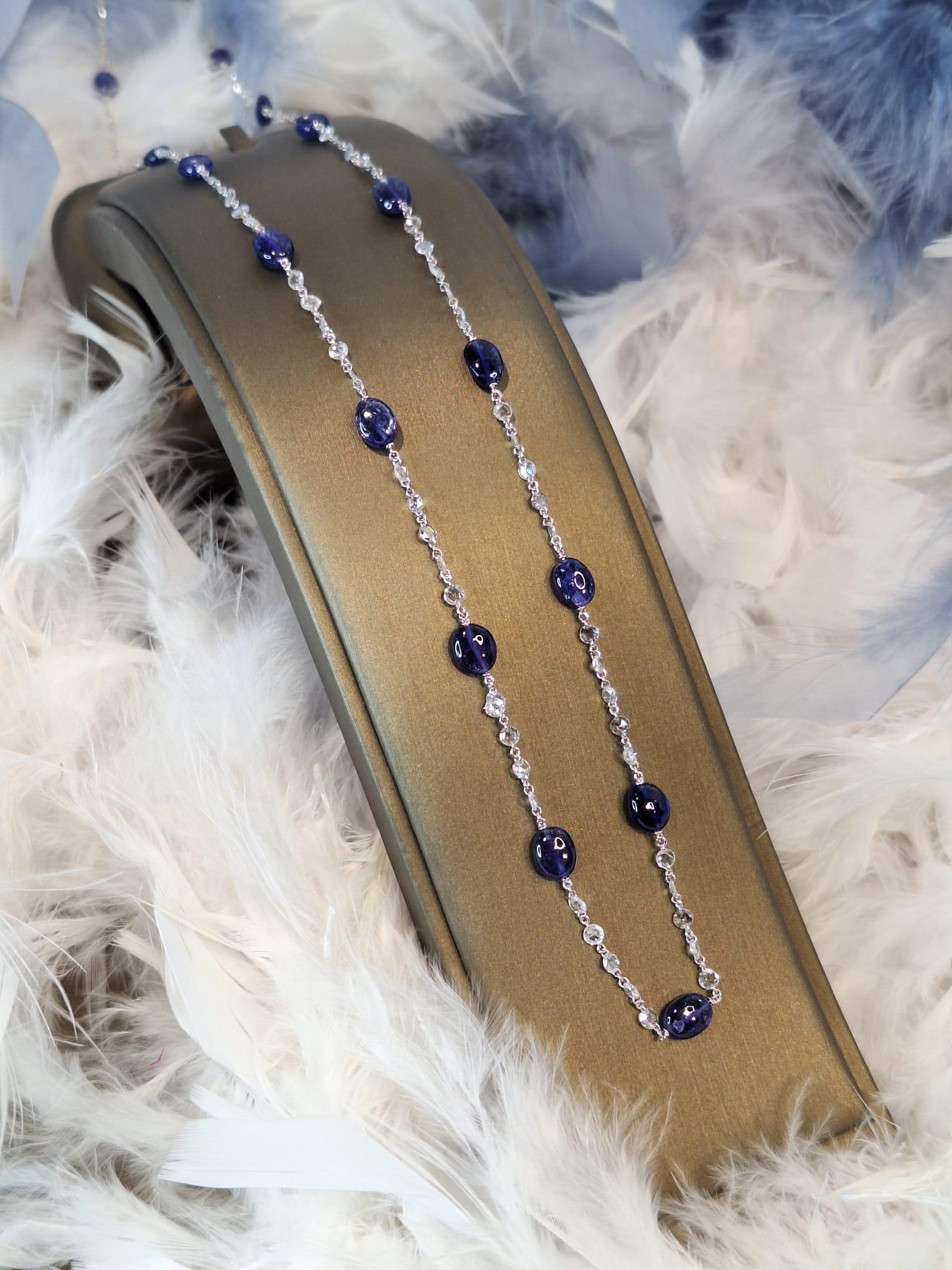 Women's 18K White Gold Diamond Necklace with Tanzanite For Sale