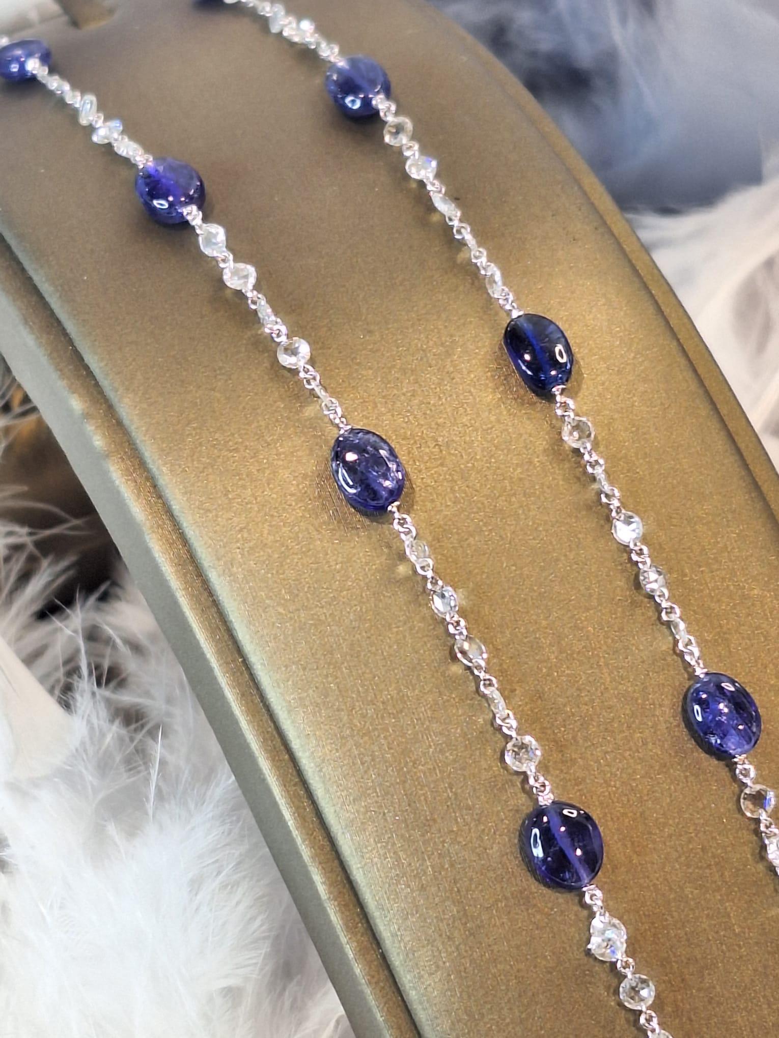18K White Gold Diamond Necklace with Tanzanite For Sale 1
