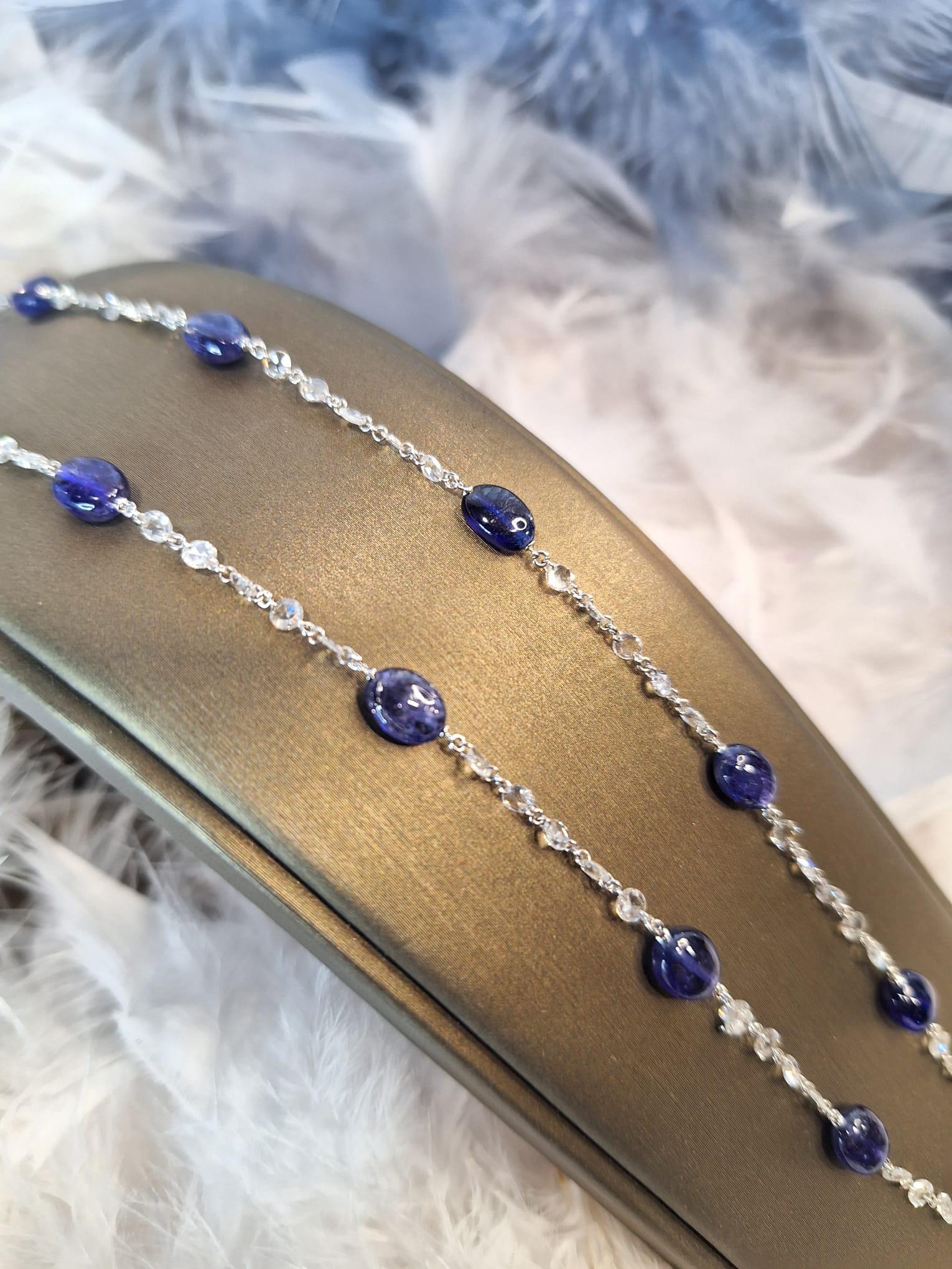 18K White Gold Diamond Necklace with Tanzanite For Sale 2