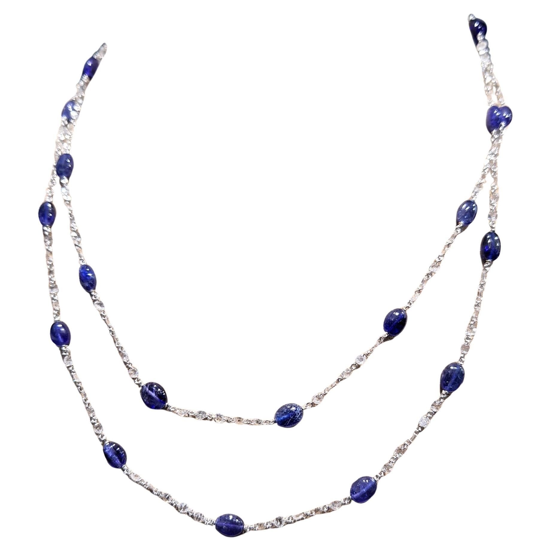 18K White Gold Diamond Necklace with Tanzanite For Sale