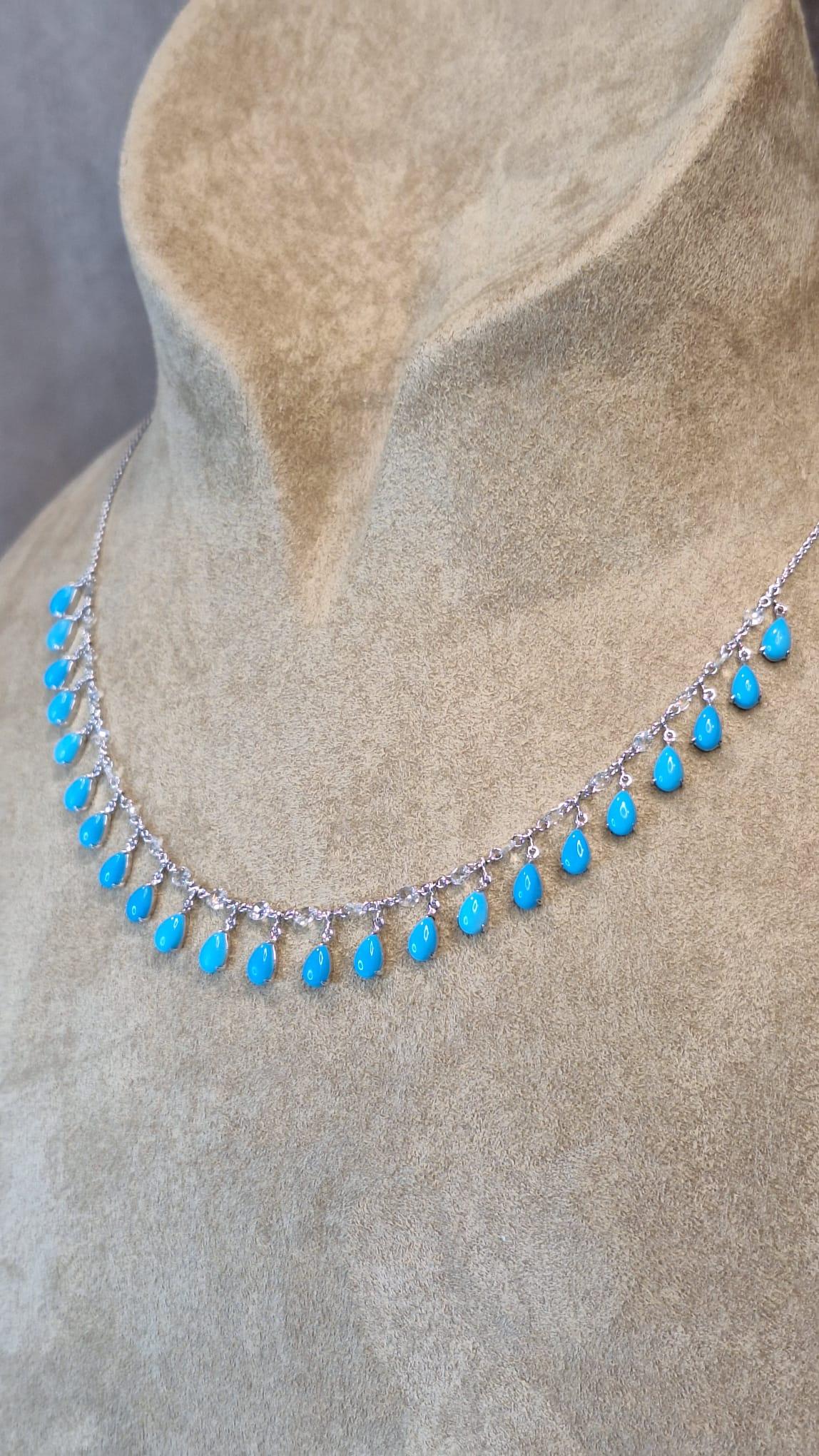Modern 18K White Gold Diamond Necklace with Turquoise For Sale