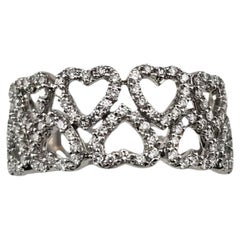 18K White Gold Diamond Open Heart Band Ring Size 8 #23553