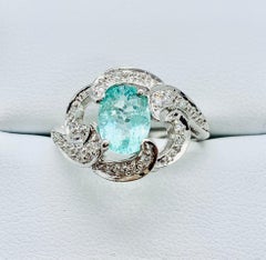 18 Karat White Gold, Diamond and Paraiba Tourmaline Ladies Ring Certified