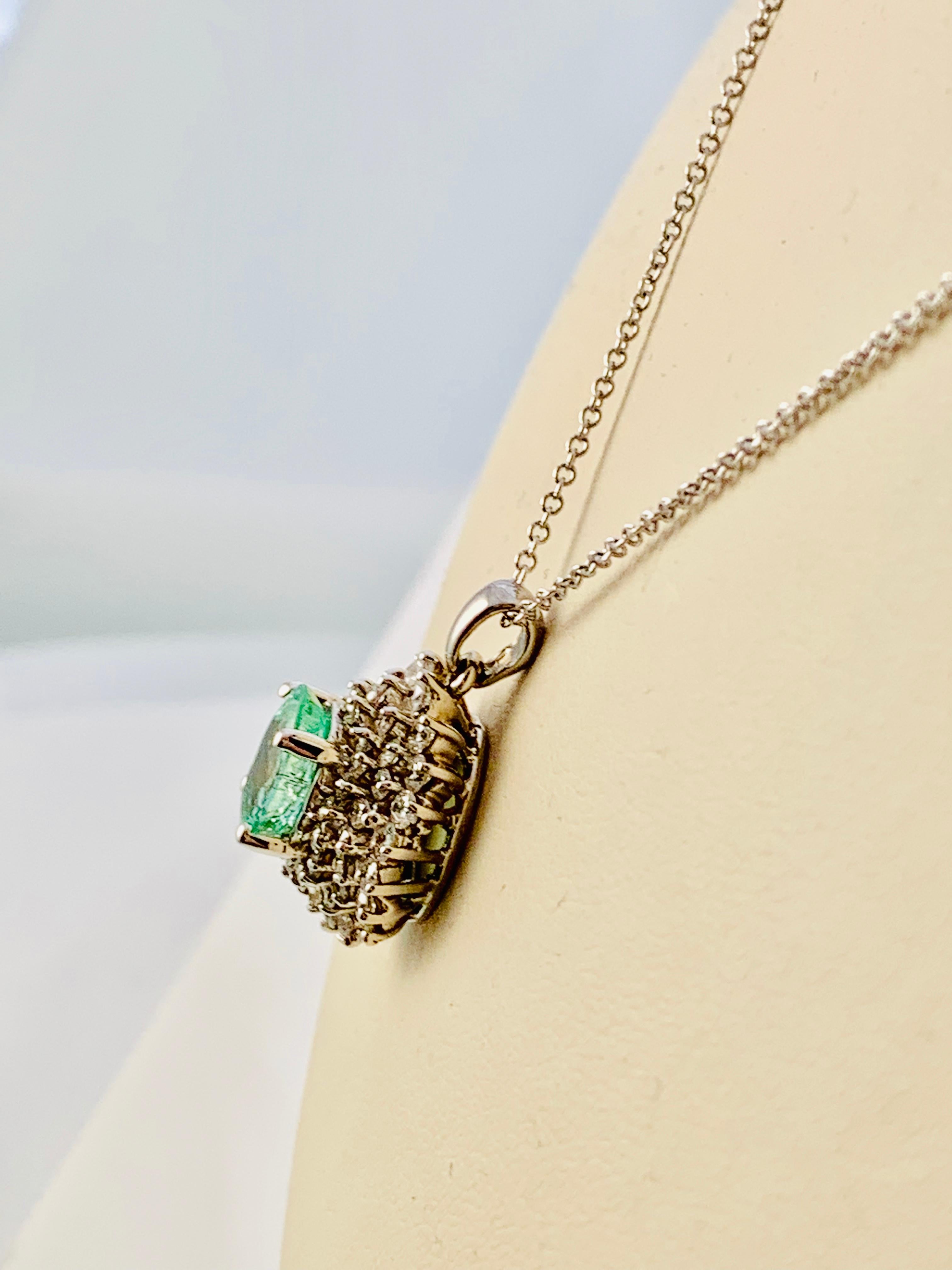 18K White Gold, Diamond & Paraiba Tourmaline Pendant on White Gold Chain 6