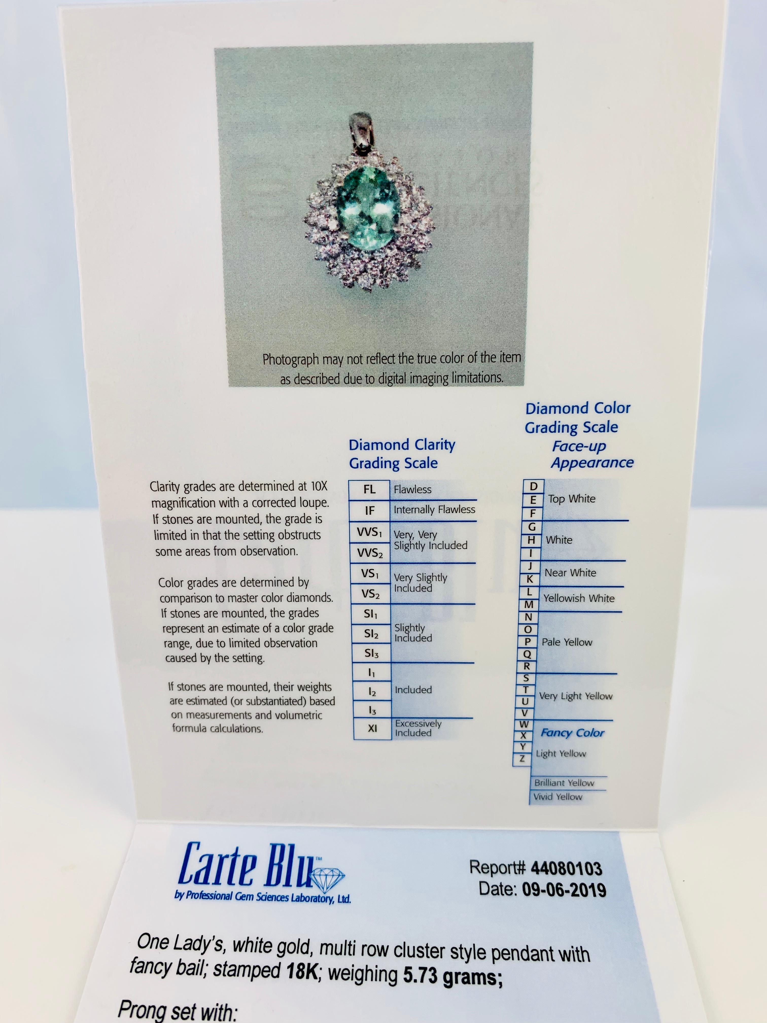 18K White Gold, Diamond & Paraiba Tourmaline Pendant on White Gold Chain 7