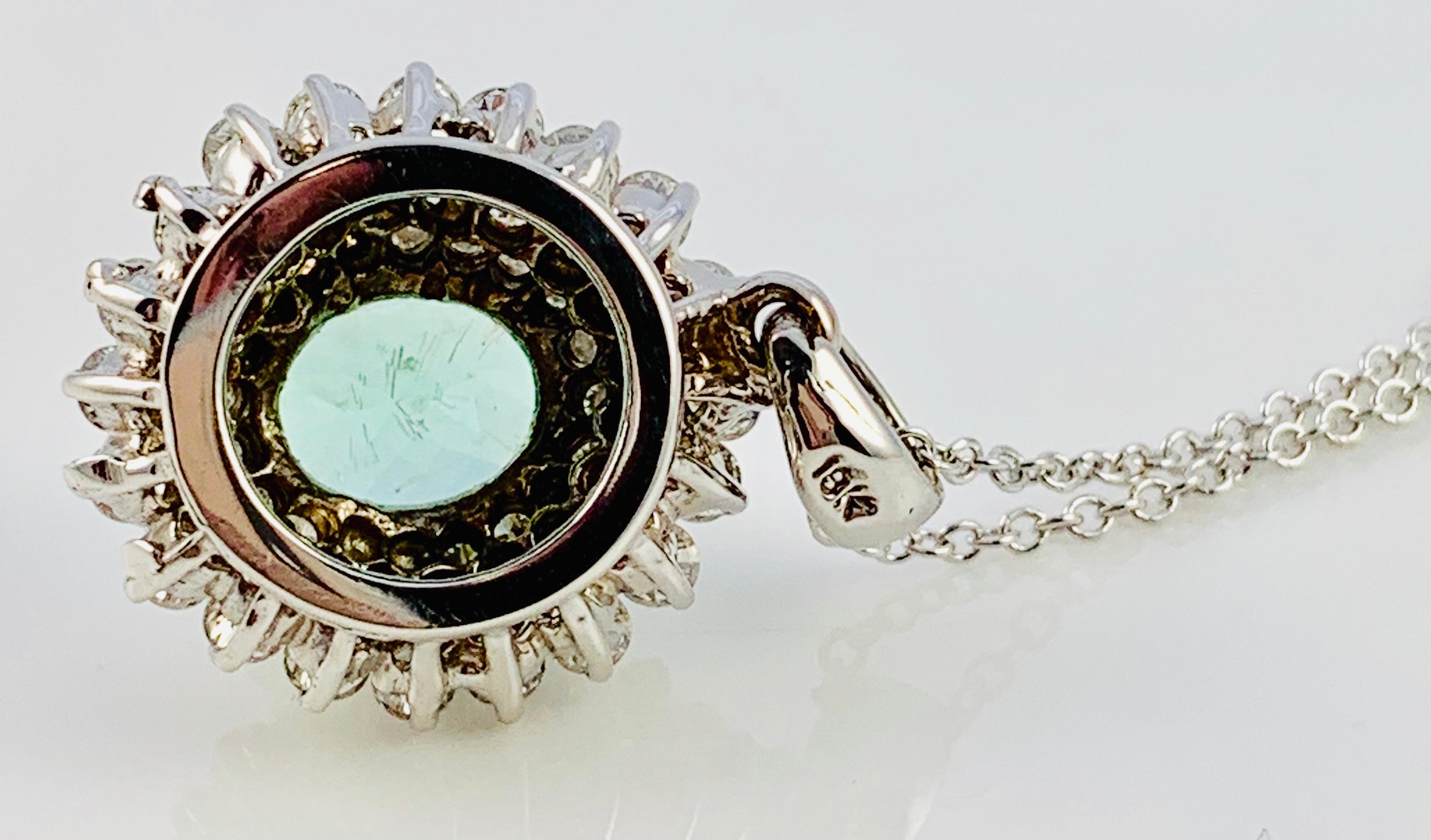 18K White Gold, Diamond & Paraiba Tourmaline Pendant on White Gold Chain 1