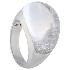 18 Karat White Gold Diamond Pave and Rock Crystal Bombe Ring