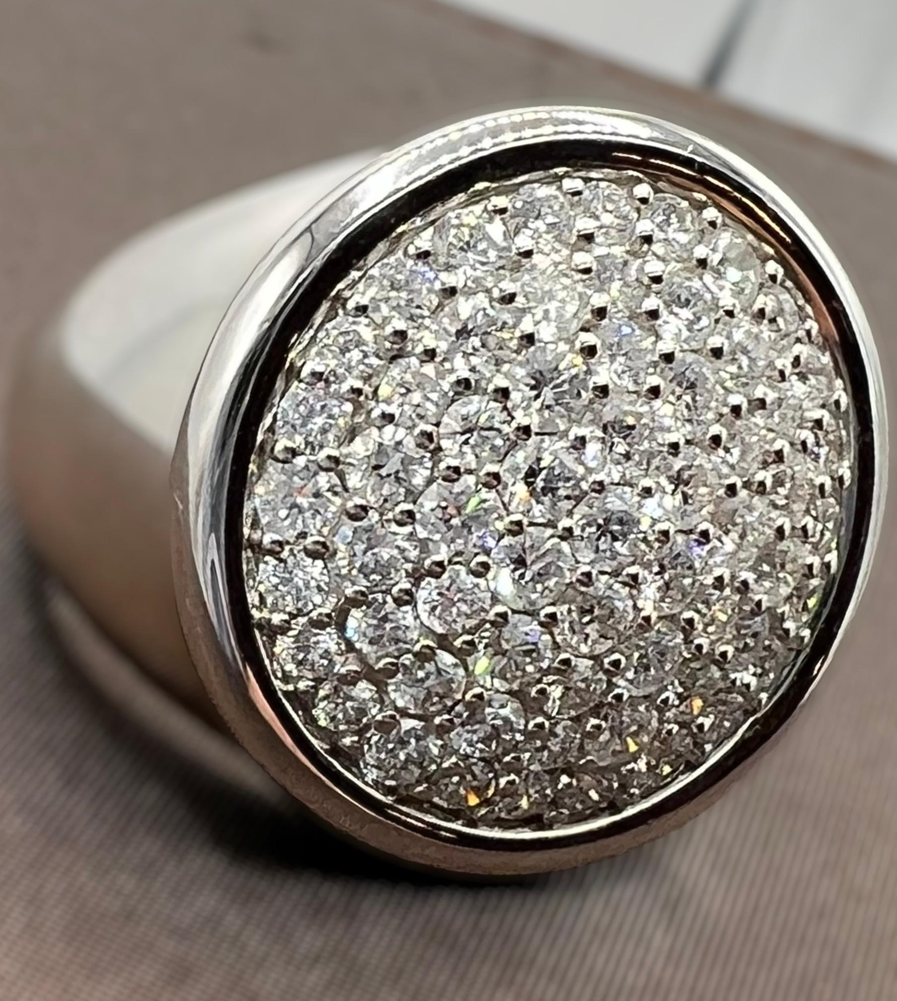 French Cut 18k White Gold Diamond Pave Cocktail Ring