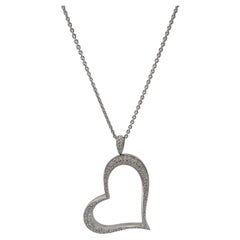 18K White Gold Diamond Pave' Contemporary Heart Necklace 2.36 CTW