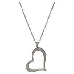 18K White Gold Diamond Pave' Contemporary Heart Necklace 2.36 CTW 