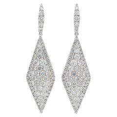 18k White Gold Diamond Pave Dangle Drop Earrings 2.90ctw F-G/VS-SI Kite