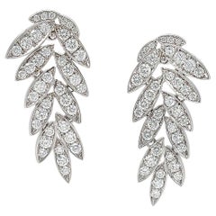 18K White Gold Diamond Pavé Dangling Leaf Earrings