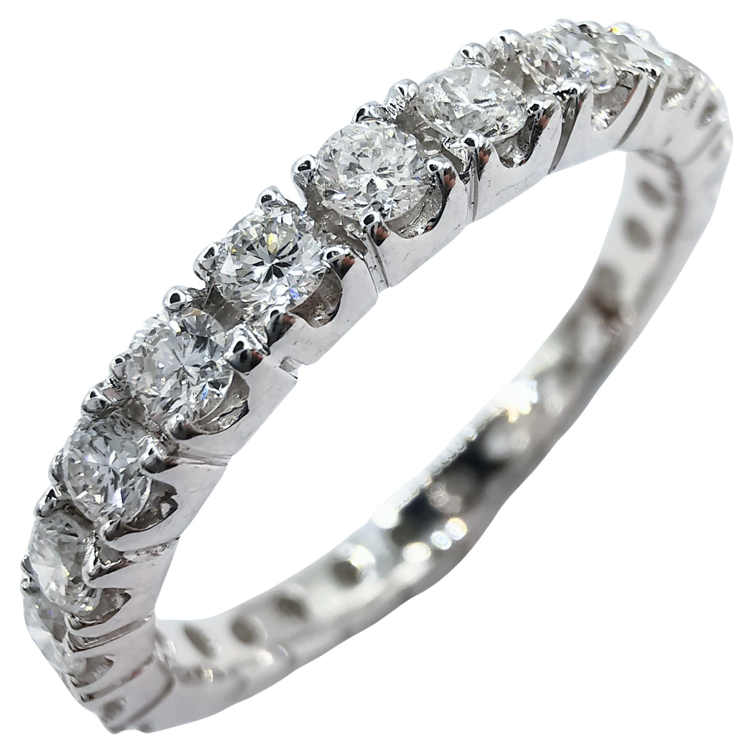 For Sale:  18K White Gold Diamond Pavé Eternity Band Wedding Ring