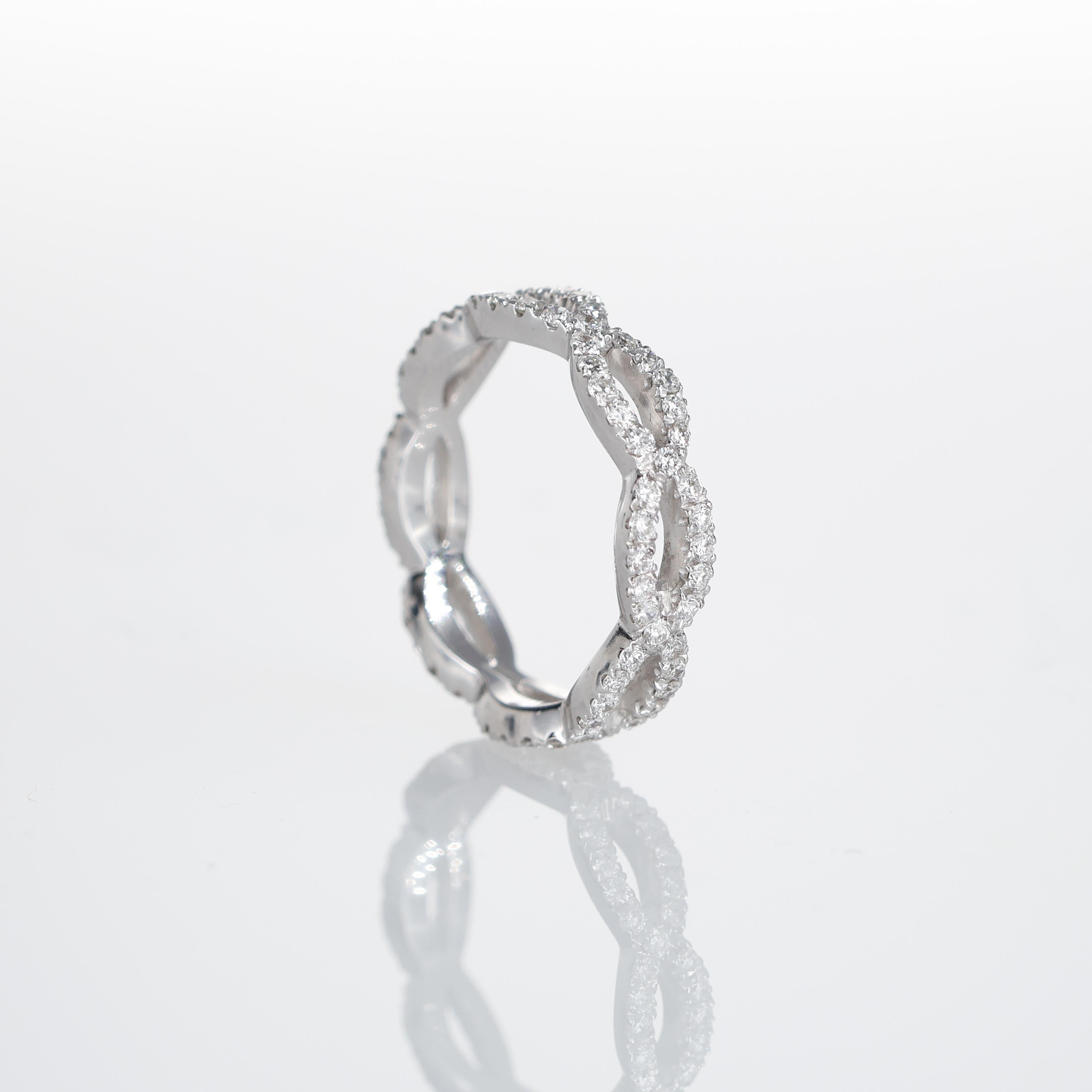 Brilliant Cut 18K White Gold Diamond Pavé Wave Band Ring For Sale