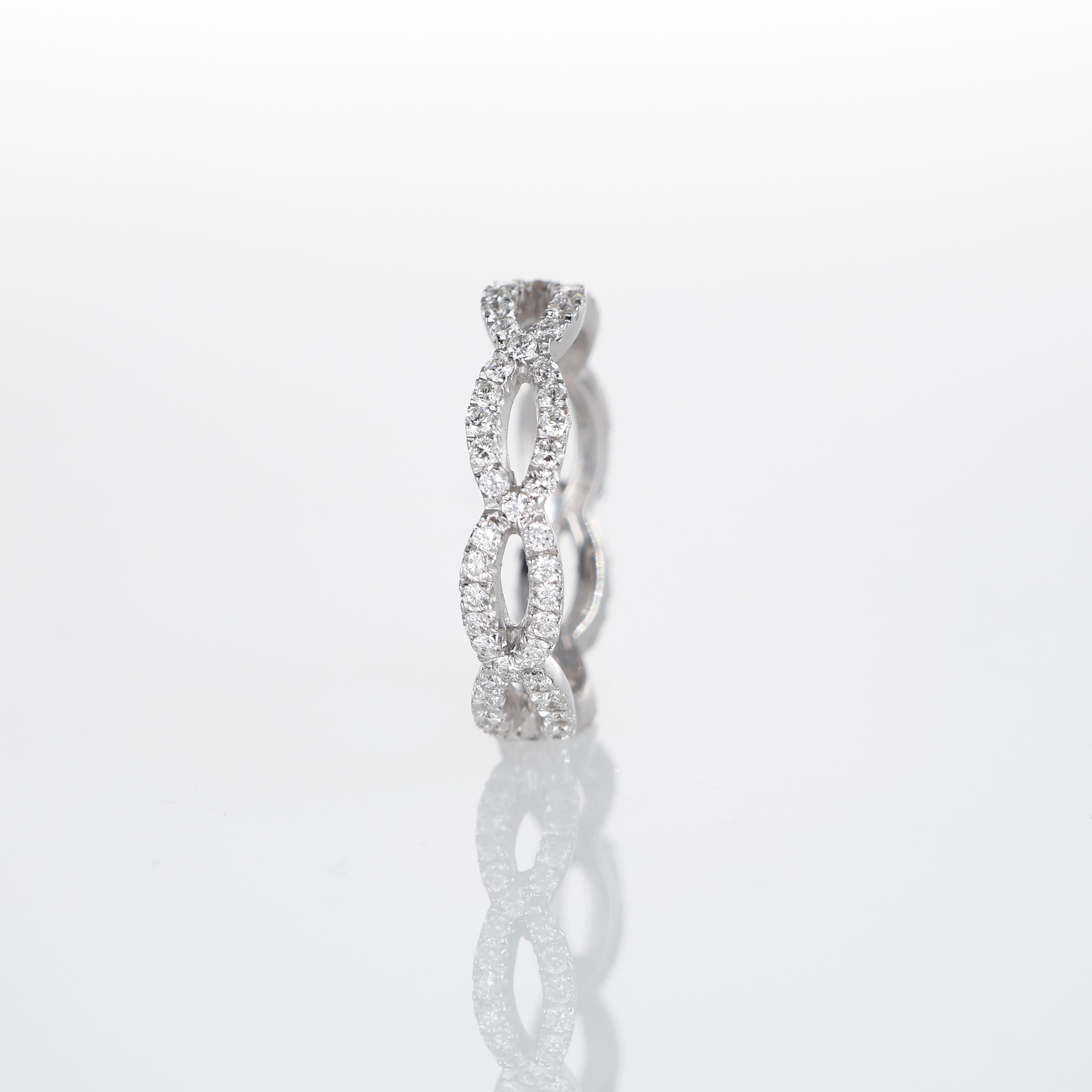 Women's or Men's 18K White Gold Diamond Pavé Wave Band Ring For Sale