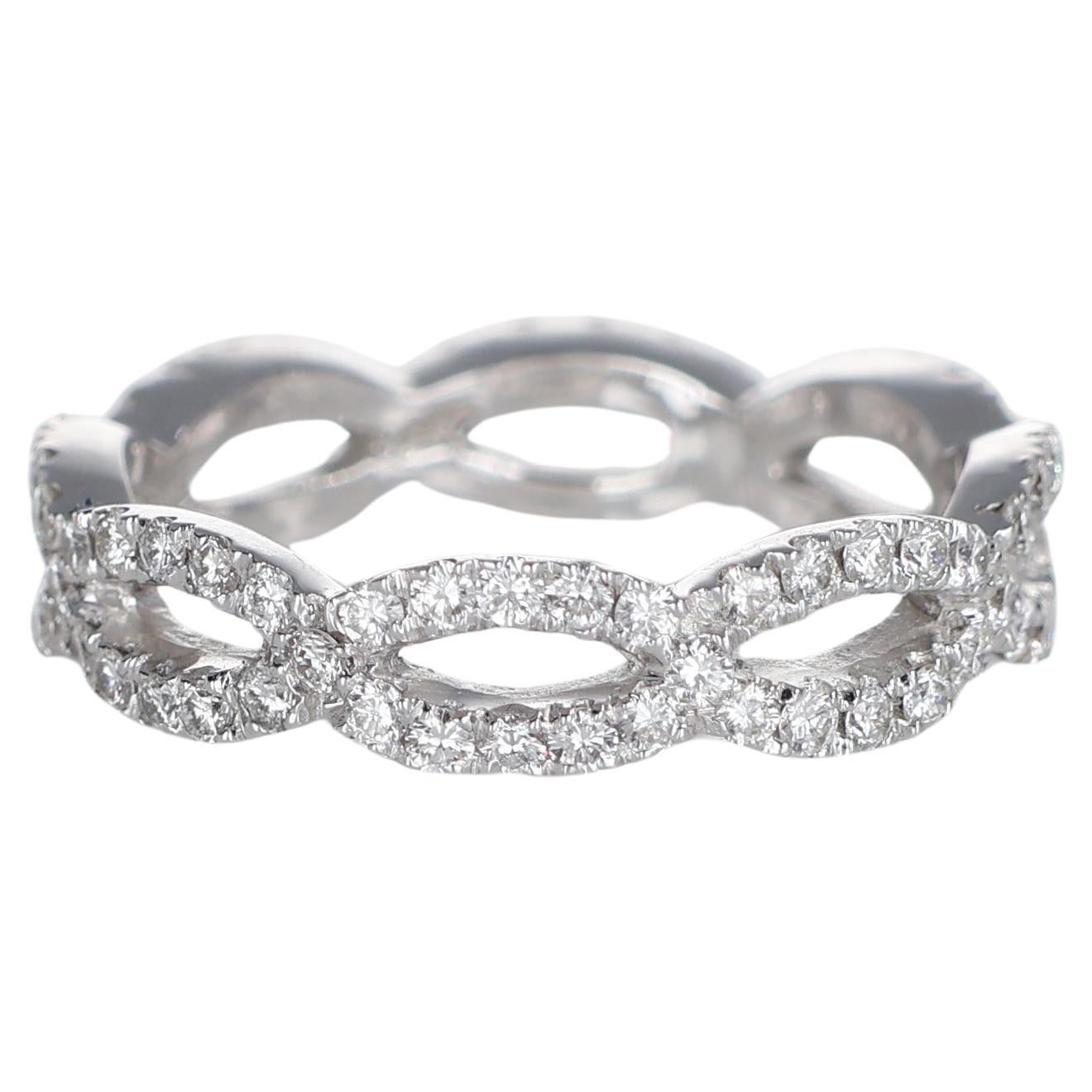 18K White Gold Diamond Pavé Wave Band Ring