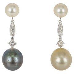 18k White Gold Diamond Pearl Drop Earrings
