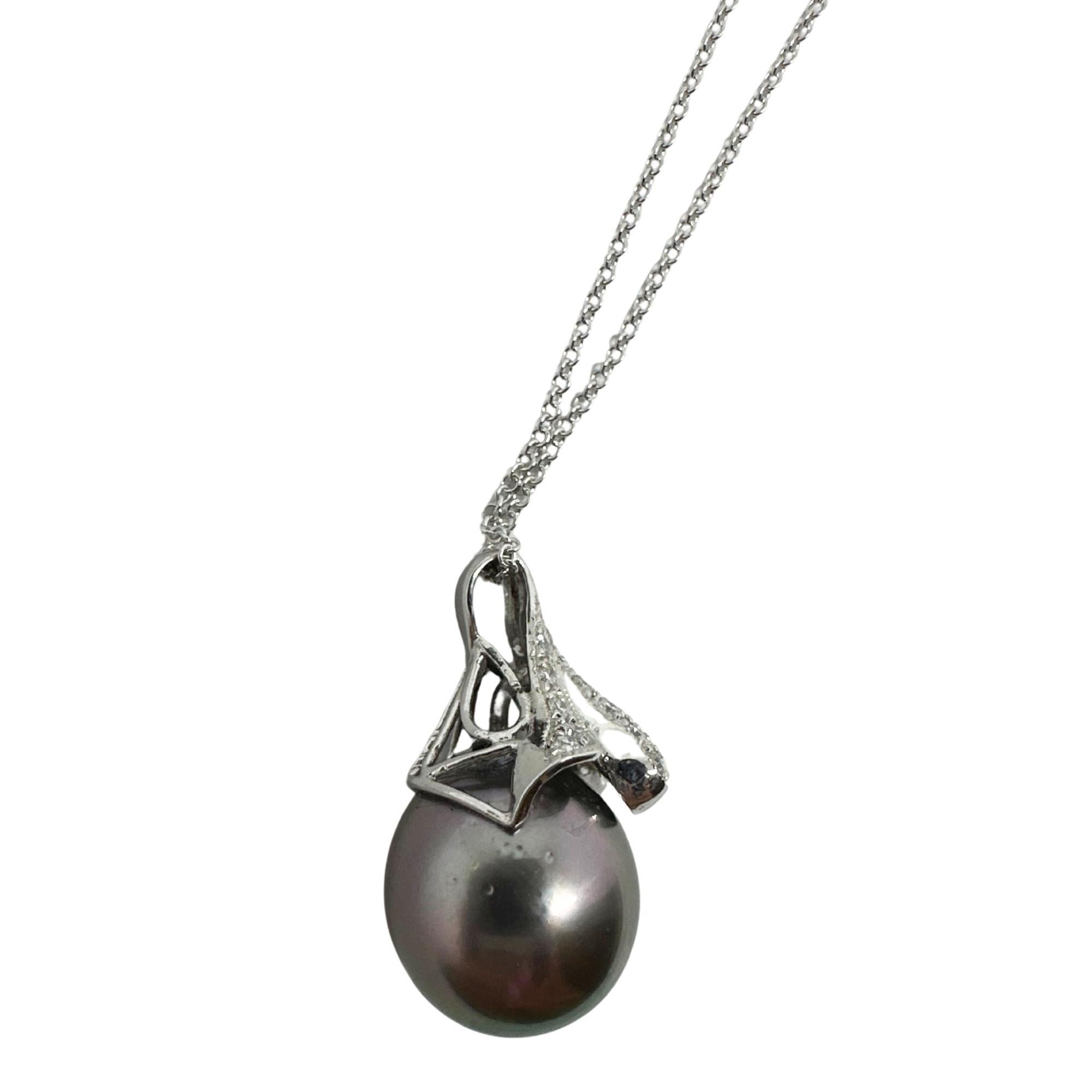 18K White Gold Diamond & Pearl Pendant Necklace – 18