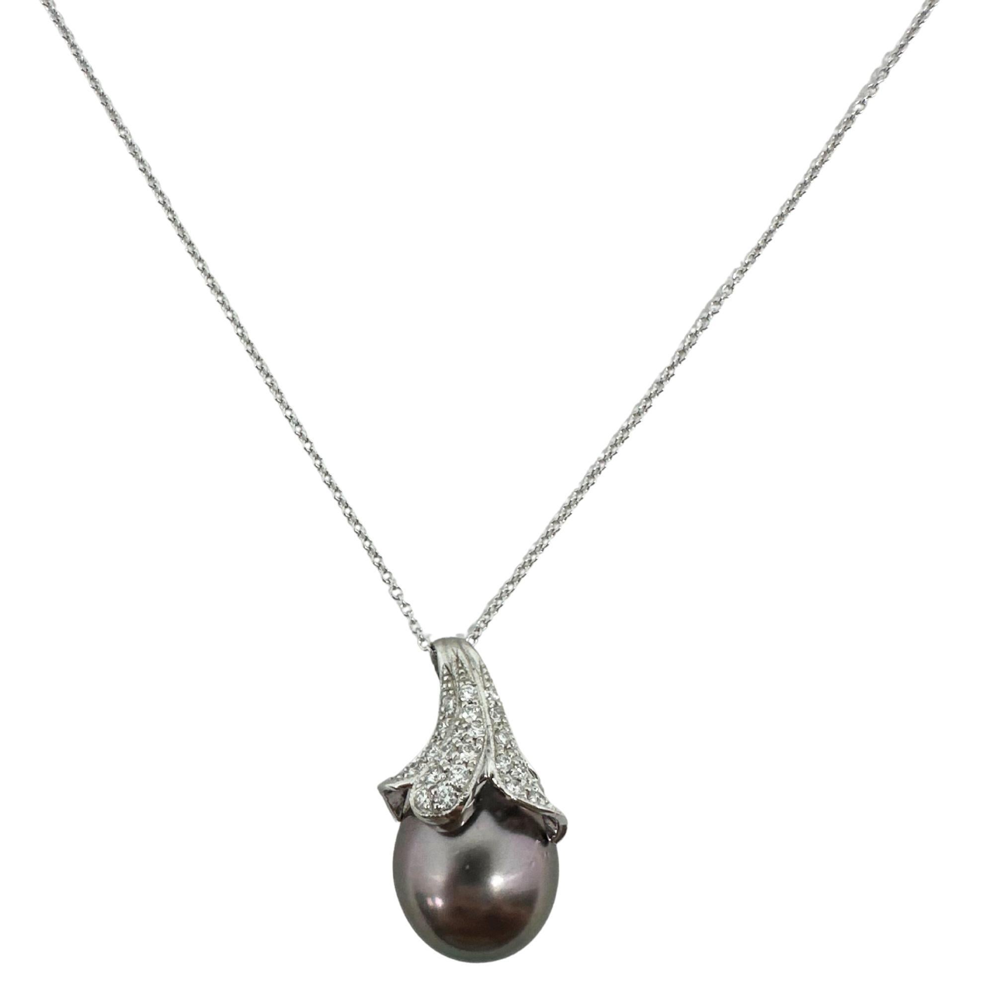Women's 18K White Gold Diamond & Pearl Pendant Necklace – 18