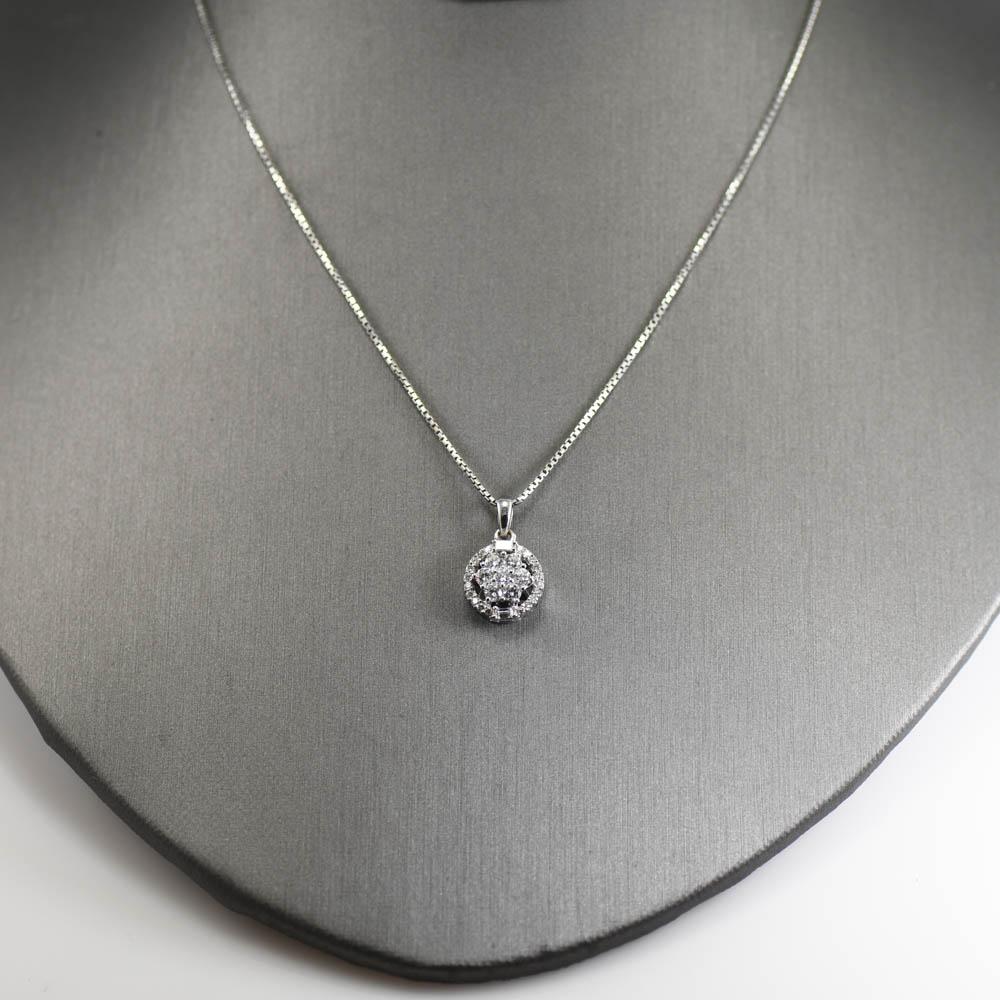 Women's or Men's 18k White Gold Diamond Pendant & 14k Chain 5.4gr .50tdw For Sale