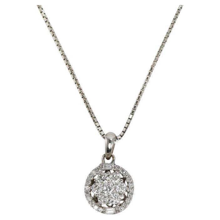 18k White Gold Diamond Pendant & 14k Chain 5.4gr .50tdw For Sale