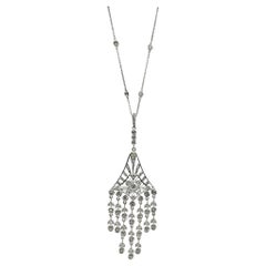 18K White Gold Diamond Pendant Chandelier Necklace