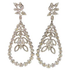 Retro 18K White Gold Diamond Pendant Earrings