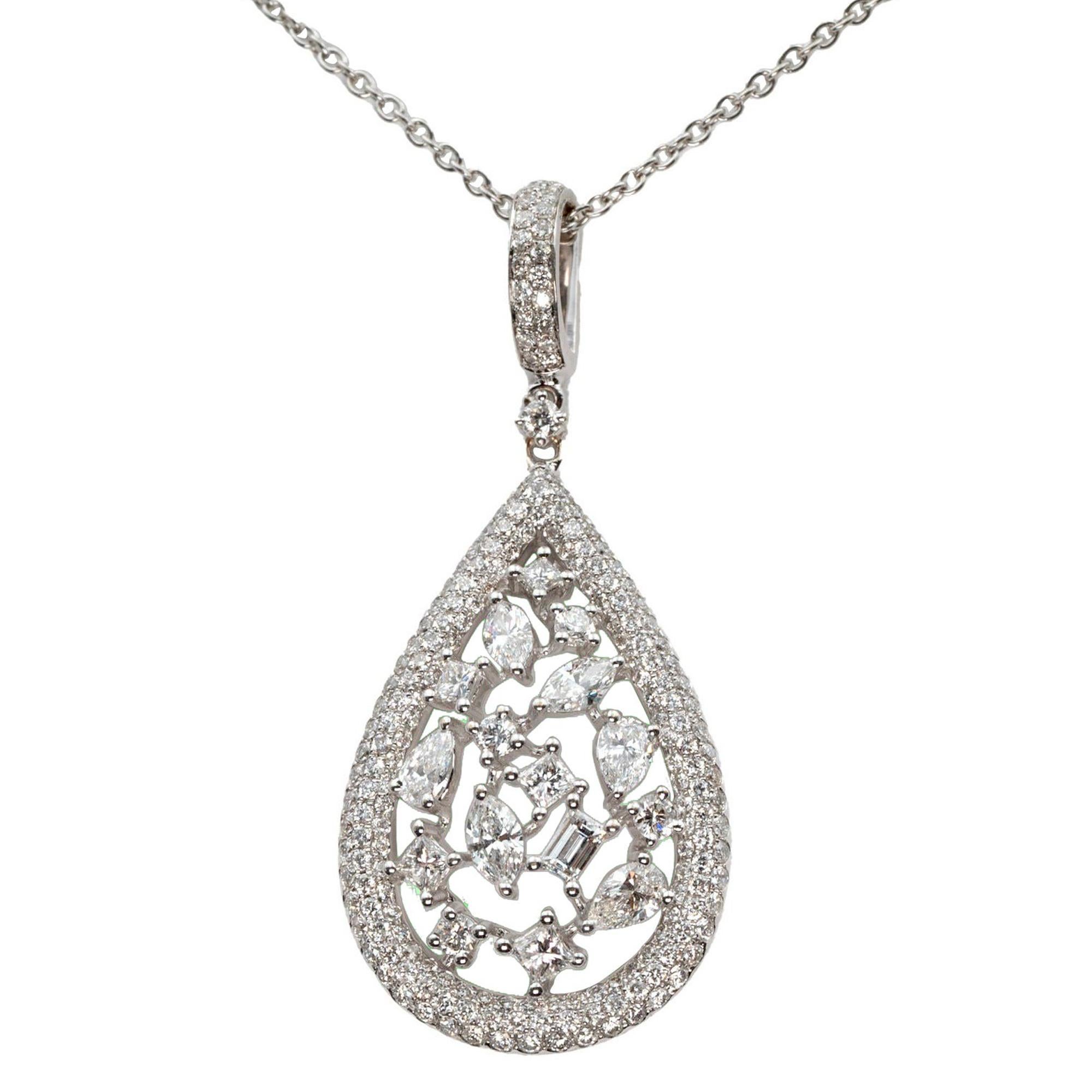 Collar colgante de diamantes de oro blanco de 18 quilates, 2,65 ct, Italia