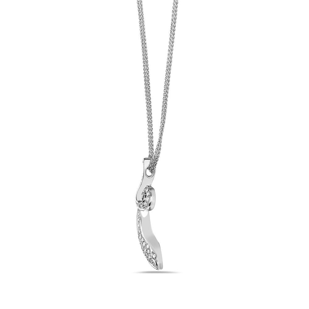 This pave diamond encrusted pendant necklace features 0.35 carats of G VS diamonds set in 18K white gold. 9.8 grams total weight. 8 inch chain drop. Made in Italy. 

Viewings available in our NYC showroom by appointment. 