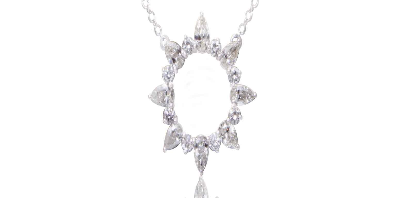 Modern 18 Karat White Gold Diamond Pendant Necklace For Sale