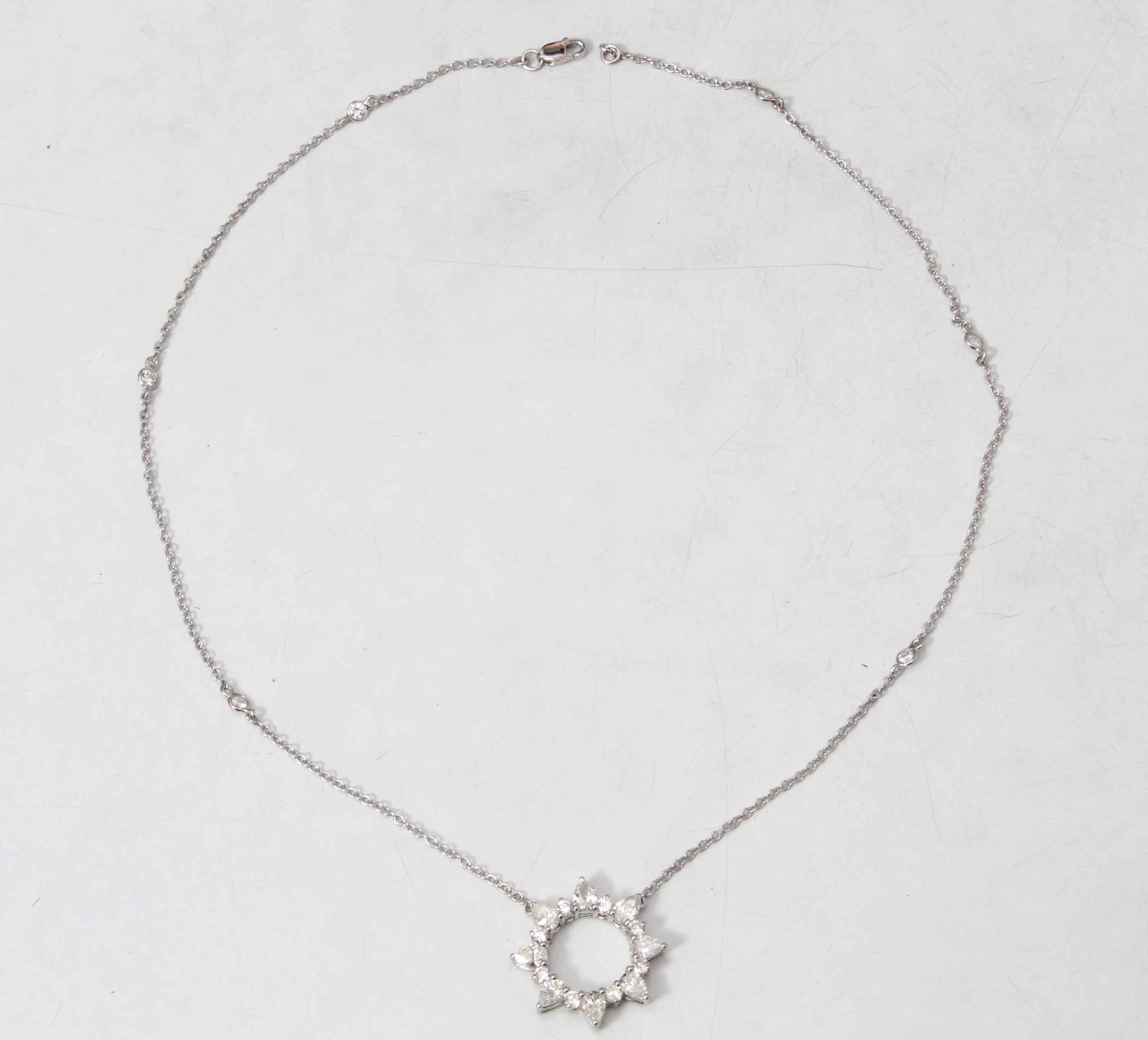 Pear Cut 18 Karat White Gold Diamond Pendant Necklace For Sale