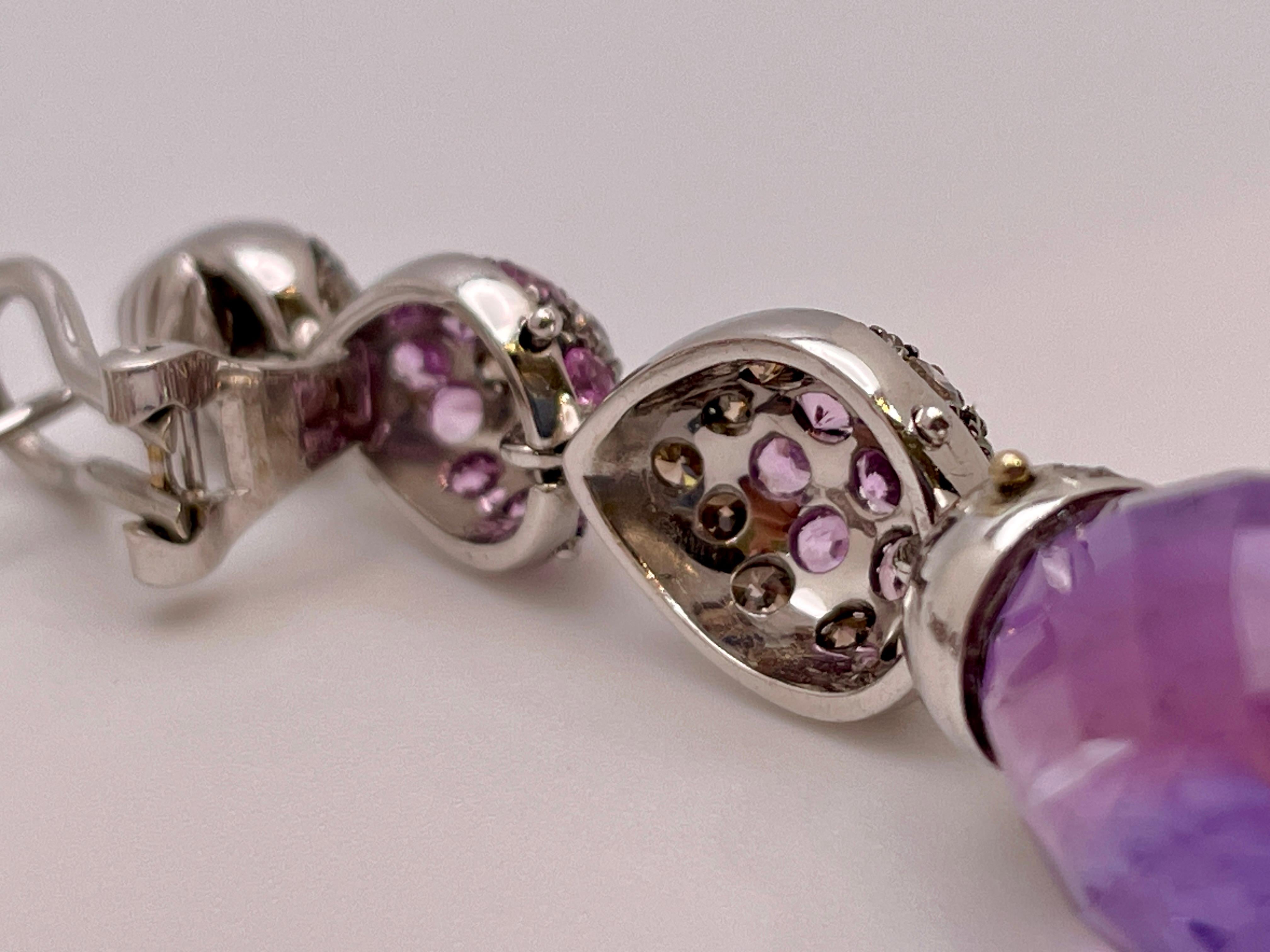 18K White Gold Diamond Pink Sapphire Amethyst Chandelier Earrings Mangiarotti In Good Condition For Sale In Westport, CT